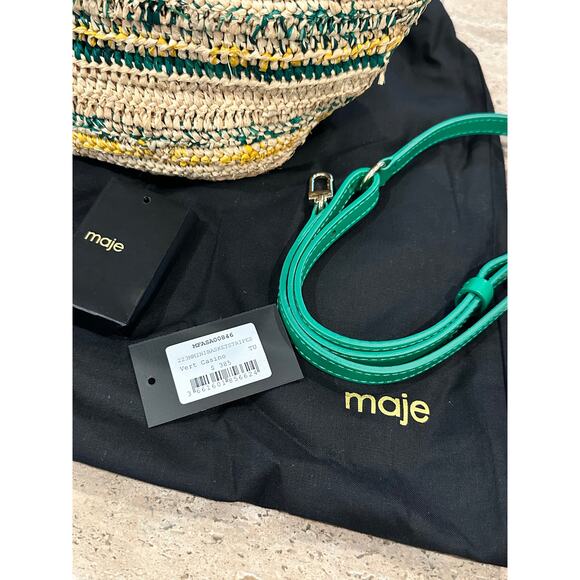 NEW NWT MAJE M Mini Striped Raffia Basket Bag Vert Casino Green - Picture 10 of 10